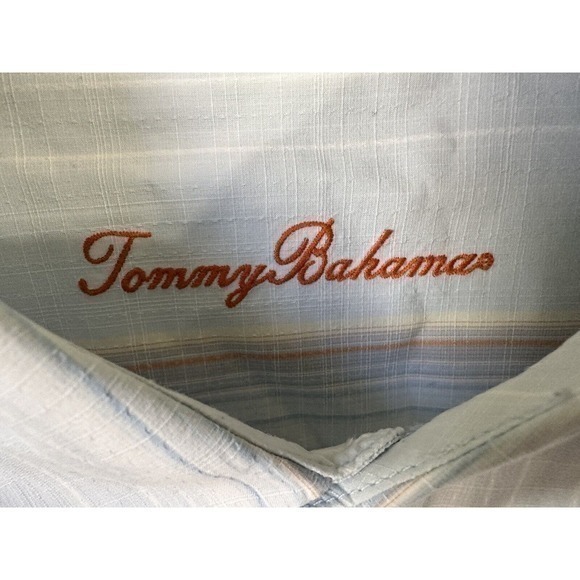 Tommy Bahama blue Stripe Button Collar Cotton Dress Shirt size large ***FLAW*** - Picture 2 of 14
